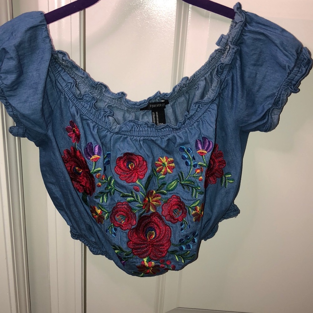Floral denim crop top